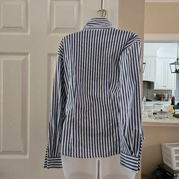 Veronica Beard Fauri Striped Off-The-Shoulder Long Sleeve Shirt Size 4 - Picture 6 of 16